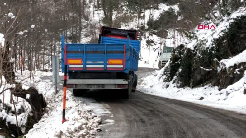 Ordu da araçlar, buz tutan yolda kaldı, gölet dondu