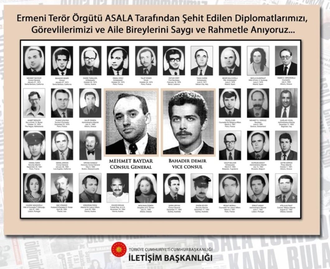 ERMENİ ASALA TERÖR ÖRGÜTÜNÜN ŞEHİT ETTİĞİ DİPLOMATLAR ANILIYOR!